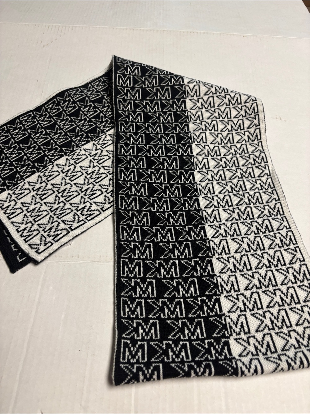 Michael Kors Black and White Monogram Knit Scarf